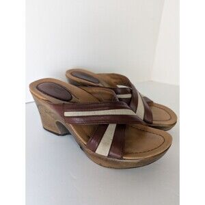 Dansko Neeci Brown Tan Leather Criss-Cross Wedge Sandal 6.5-7 M EU 37 High Heel